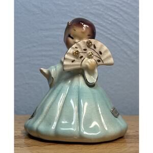 VTG Josef Originals Secret Pal Girl w/Fan Aqua Dress 3 1/4” Figurine Ceramic